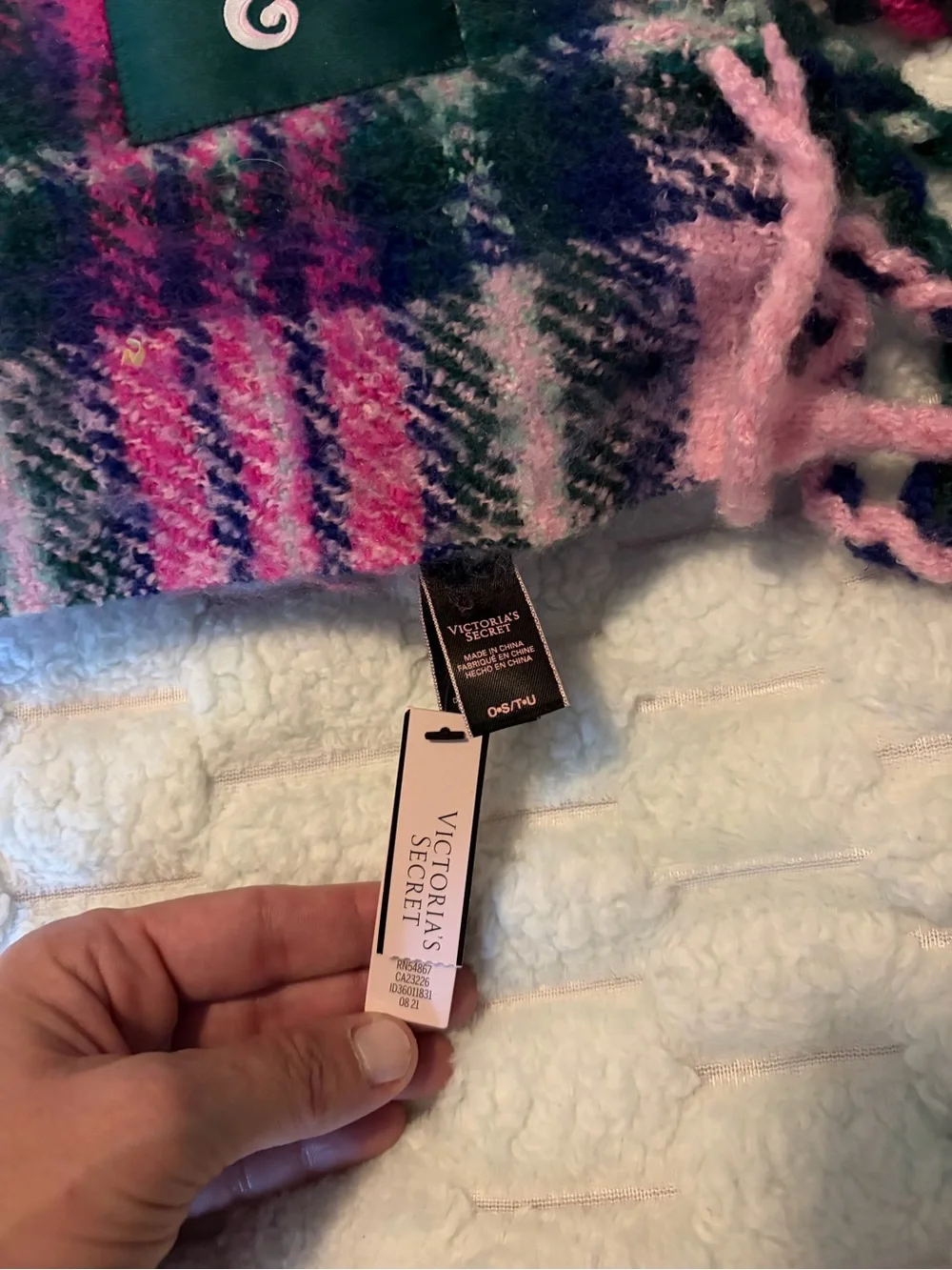 Victoria's Secret Pink and Green Plaid Fringe Scarf